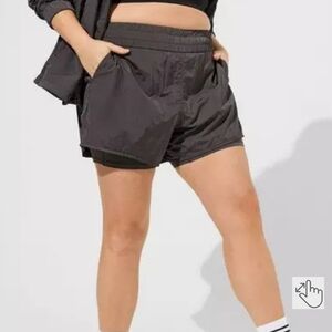 Plus Size 5x Torrid Happy Camper Satin Nylon 2fer Active Shorts Gray